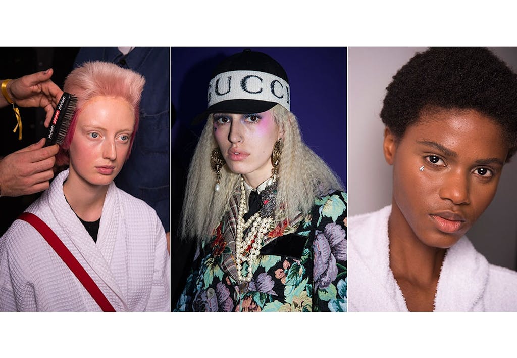 Hår- og sminketrender vist under Gucci