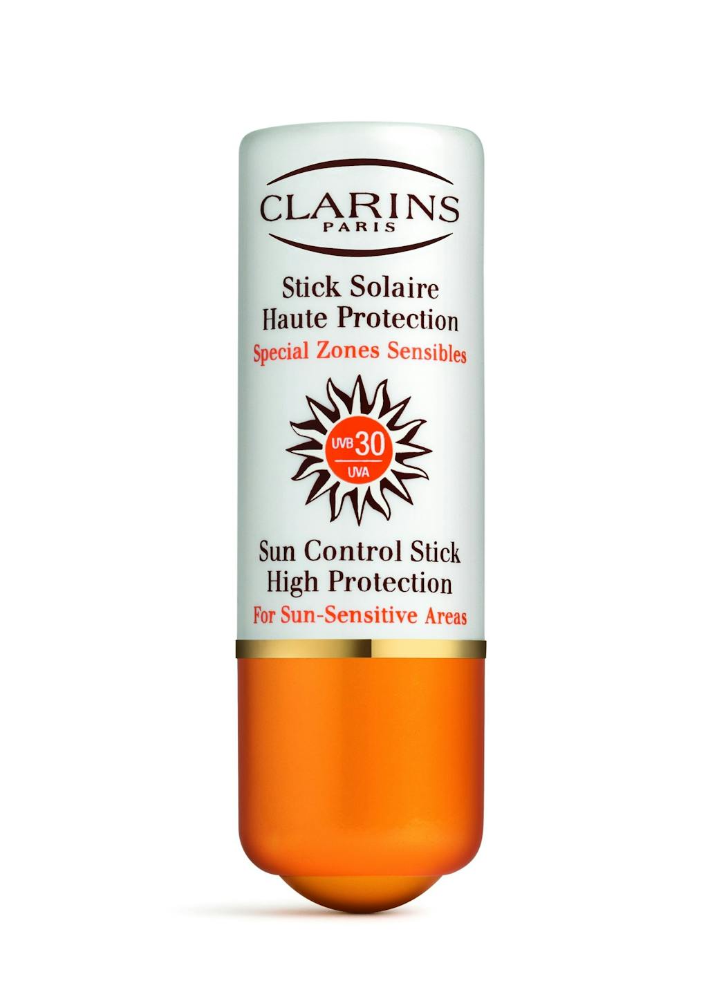 Det er særlig viktig å beskytte utsatte områder når du er i solen, slik som øyeparti, lepper og nese. Sun Control Stick SPF 30 fra Clarins, 210 kroner.