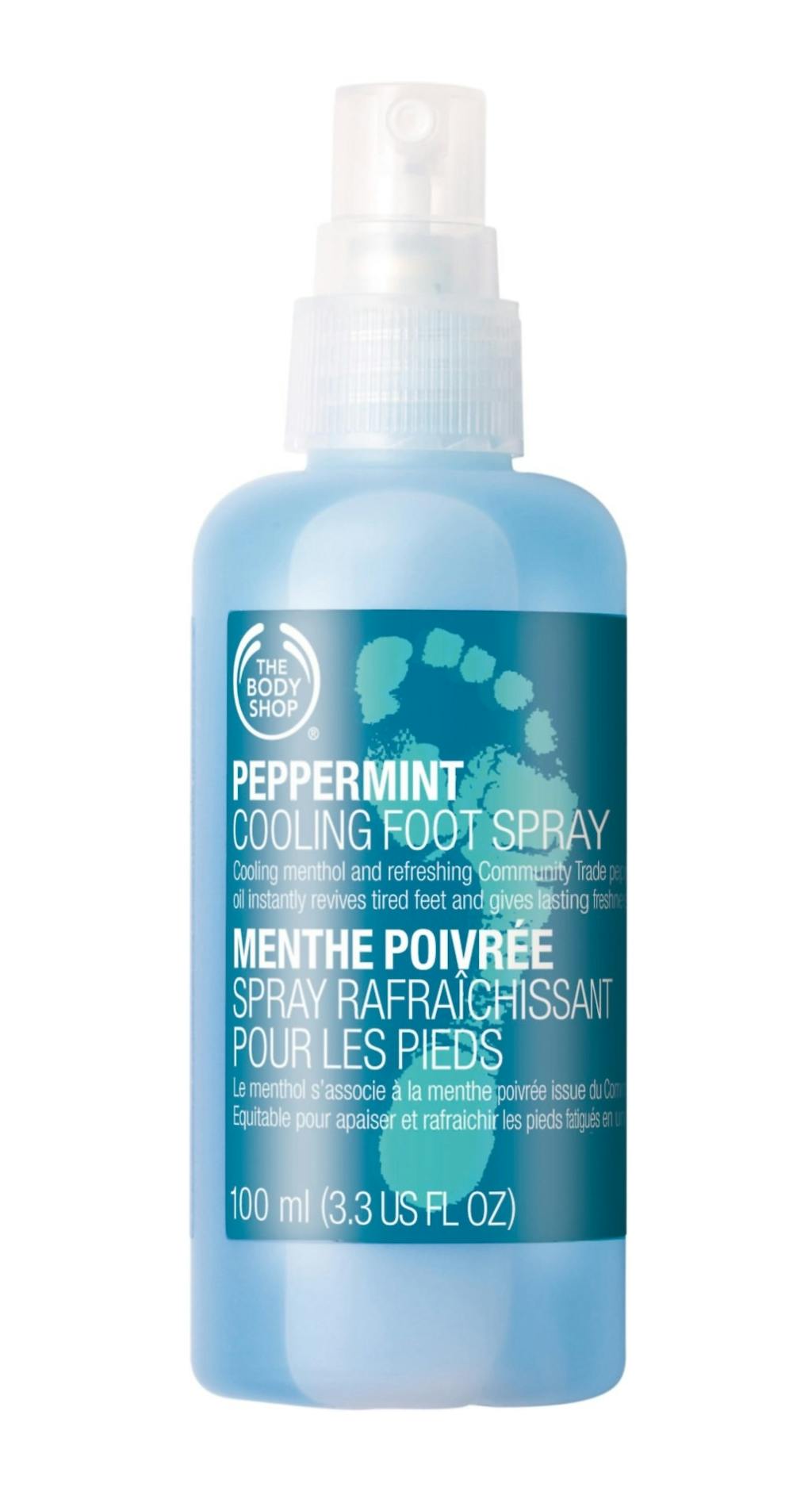 Avkjøl varme og hovne føtter med en kjølende fotspray. Peppermint Cooling Foot Spray fra The Body Shop, 169 kroner.