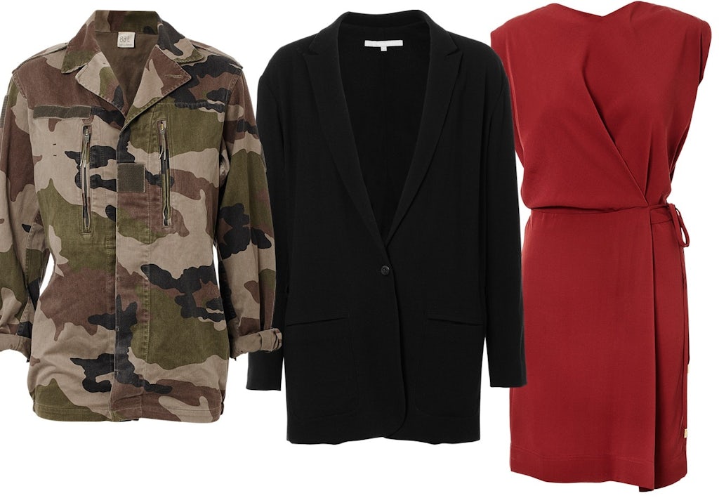 Jakke fra Urban Outfitters til 490 kr., blazer fra Tiger of Sweden til 2.000 kr. og kjole fra Diane von Furstenberg til 3.000 kr. Jakke fra Urban Outfitters til 490 kr., blazer fra Tiger of Sweden til 2.000 kr. og kjole fra Diane von Furstenberg til 3.000 kr.