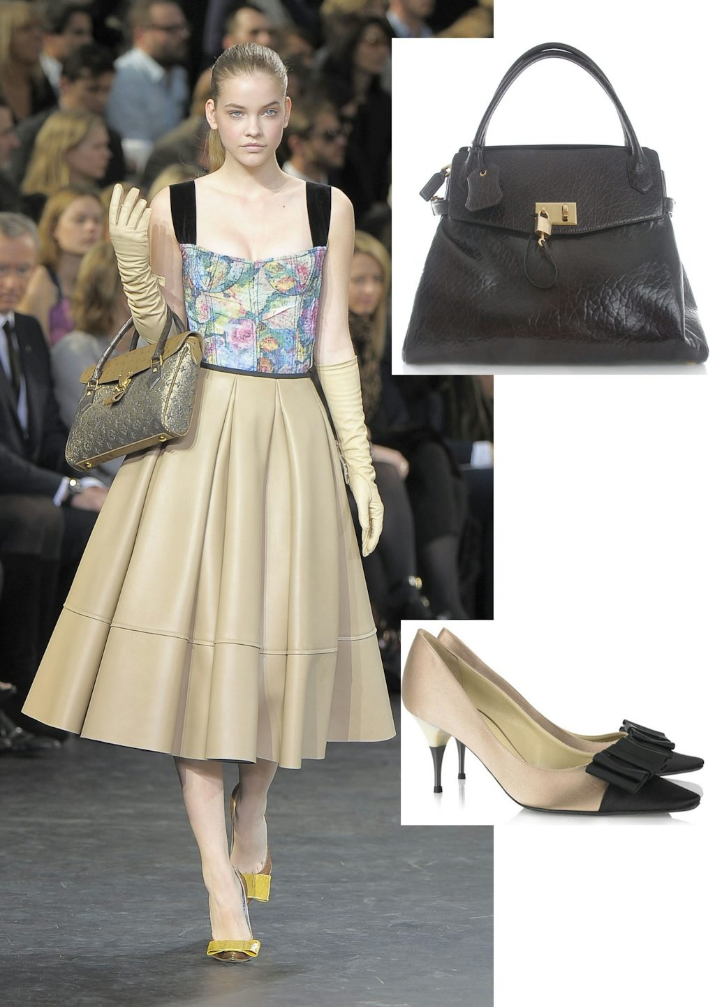 Gå efter skørter med vidde, spidse sko med sløjfer på snuden, små bluser og håndtasker for at få sæsonens chikke 1950'er-look som hos Louis Vuitton.Taske fra Marc Jacobs til ca. 11.700 kr. h... Gå efter skørter med vidde, spidse sko med sløjfer på snuden, små bluser og håndtasker for at få sæsonens chikke 1950'er-look som hos Louis Vuitton.Taske fra Marc Jacobs til ca. 11.700 kr. h...