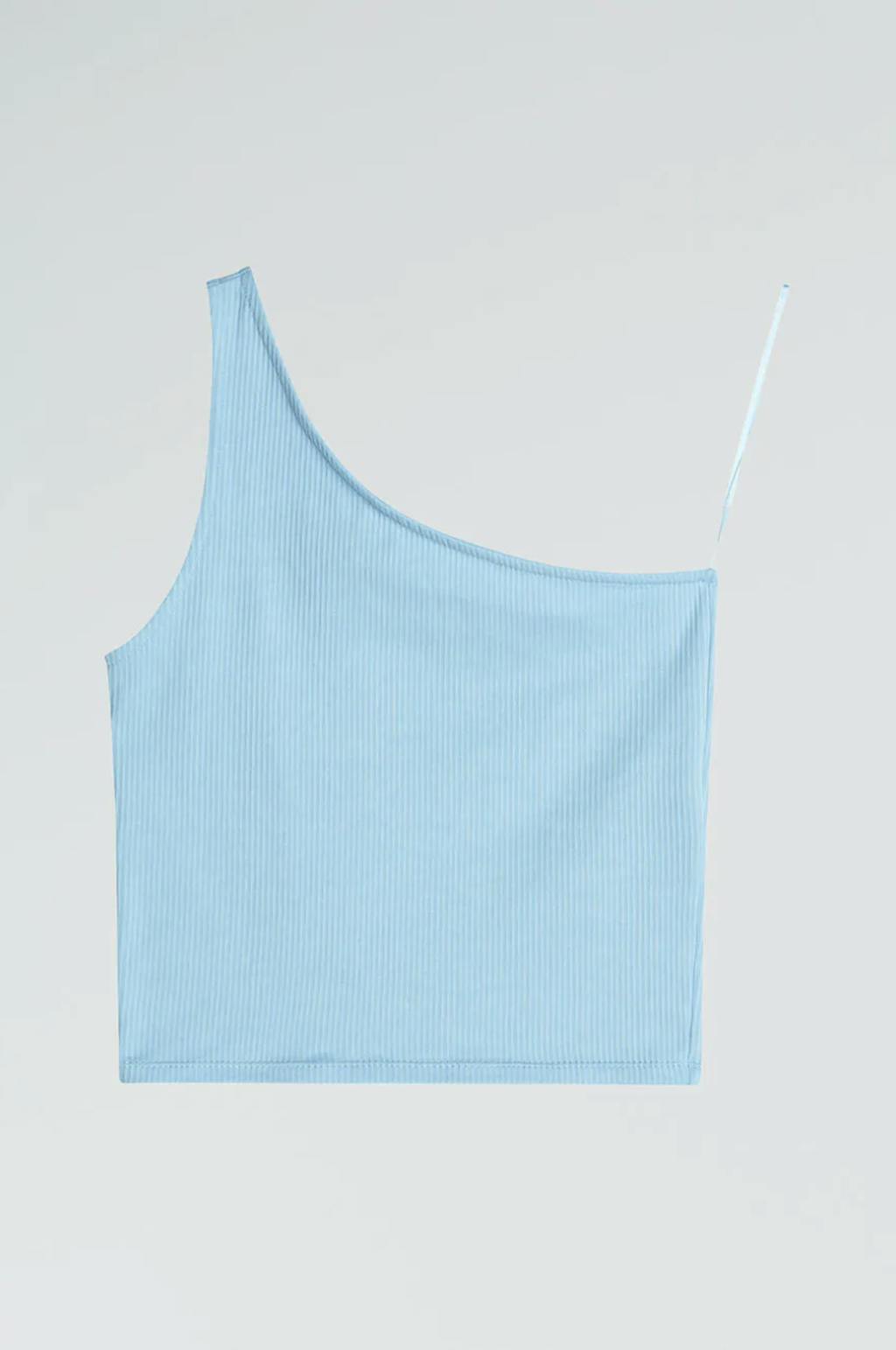 Enkel blå one shoulder top fra Gina Tricot