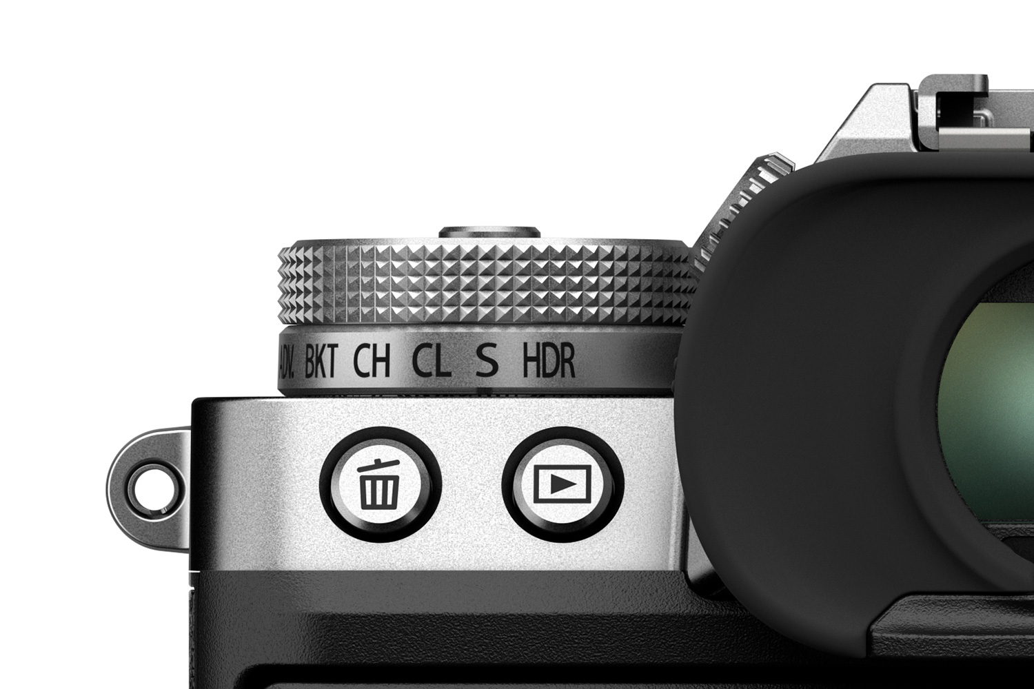 Fujifilm X-T5:n laukaisutavanvalintakiekko.