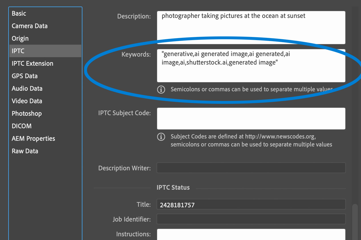 Metadata Photoshopissa