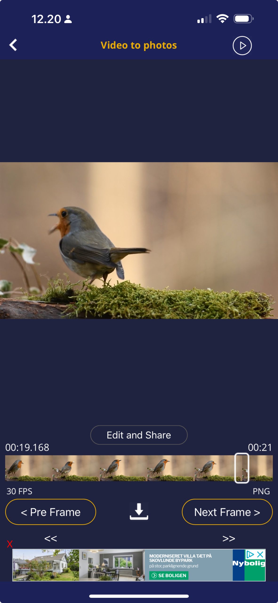 Valitse Extract Video Framesissa alaspäin odoittava Lataa-nuoli ja lataa näytössä näkyvä kuva.