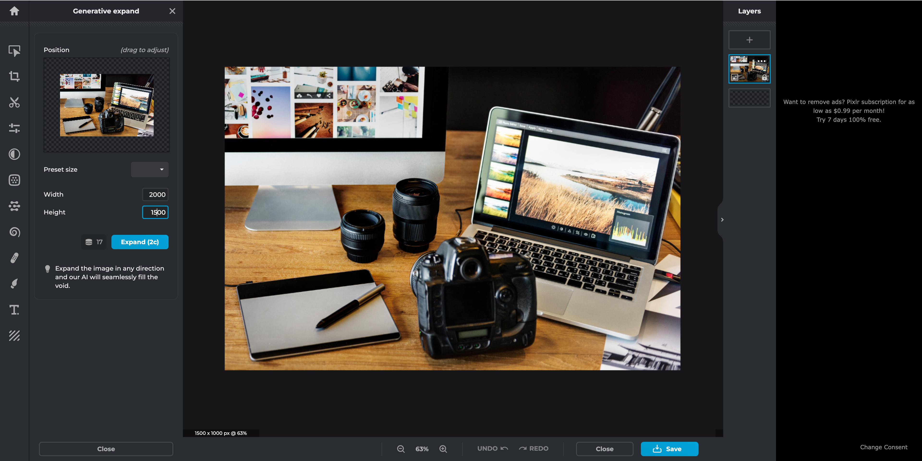Tekoäly jatkaa kuvaa pidemmälle.