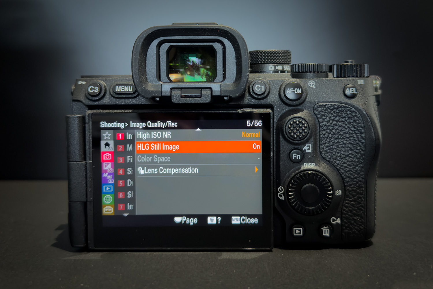 Kameramenu på et Sony A7R V