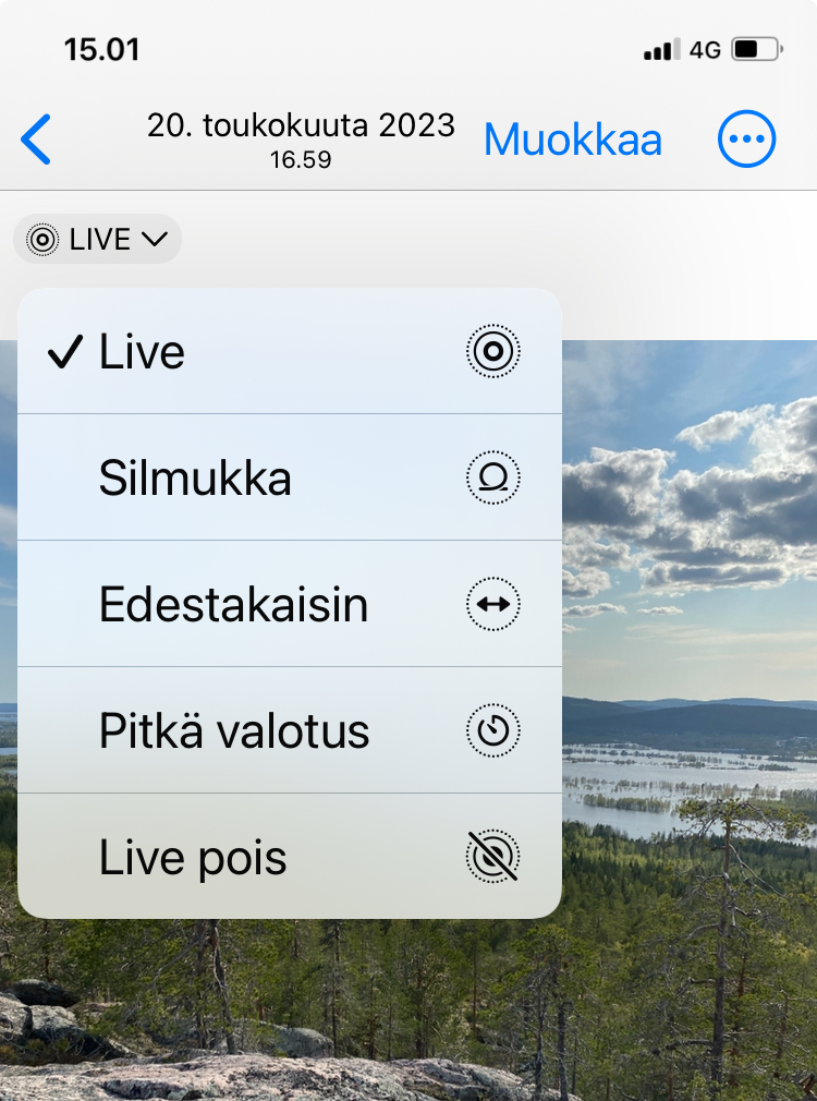 Kun avaat Live-valikon, saat käyttöösi useita lisätoimintoja.
