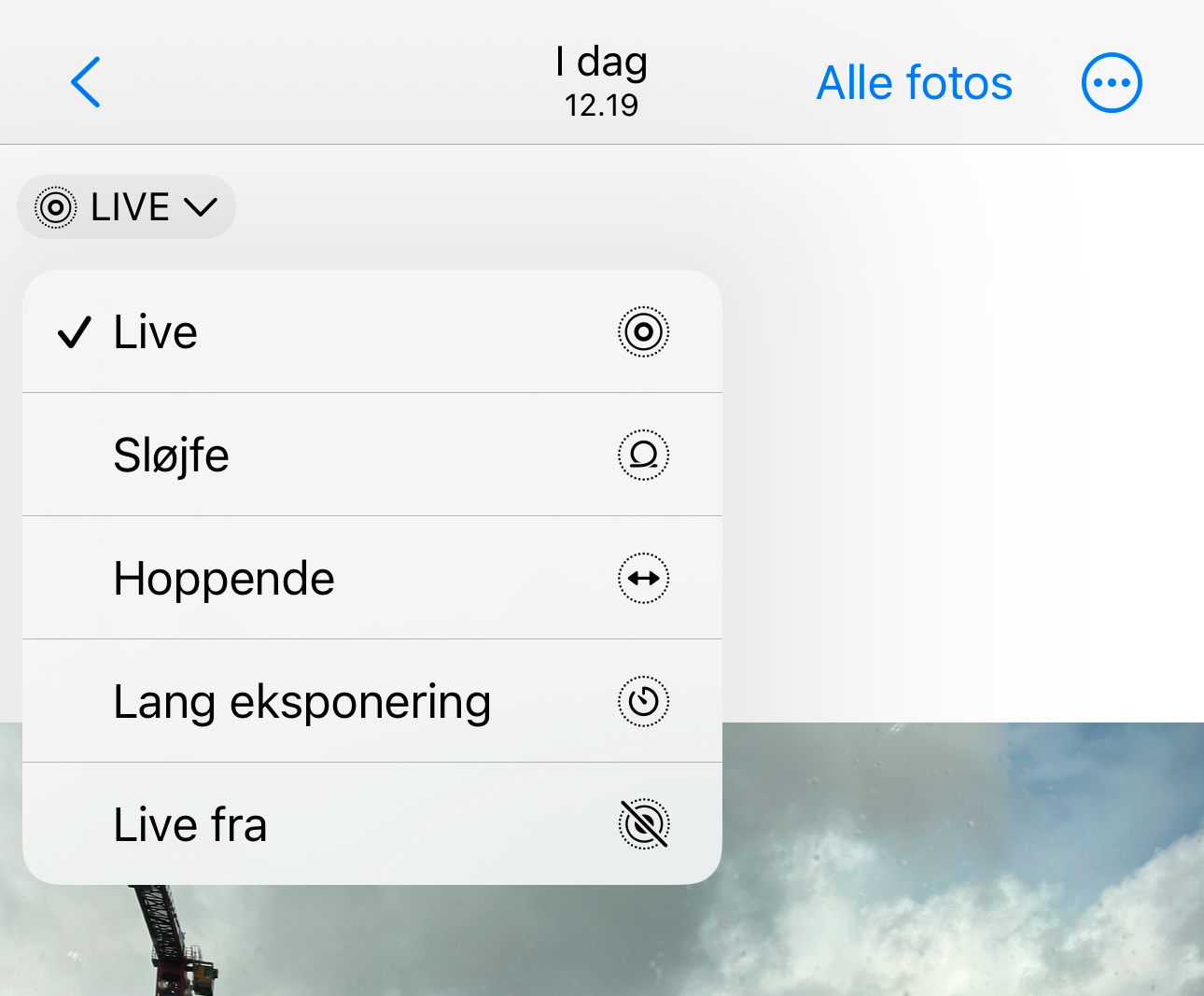 Der er flere andre funktionsmuligheder, når du klikker Live-menuen ned.