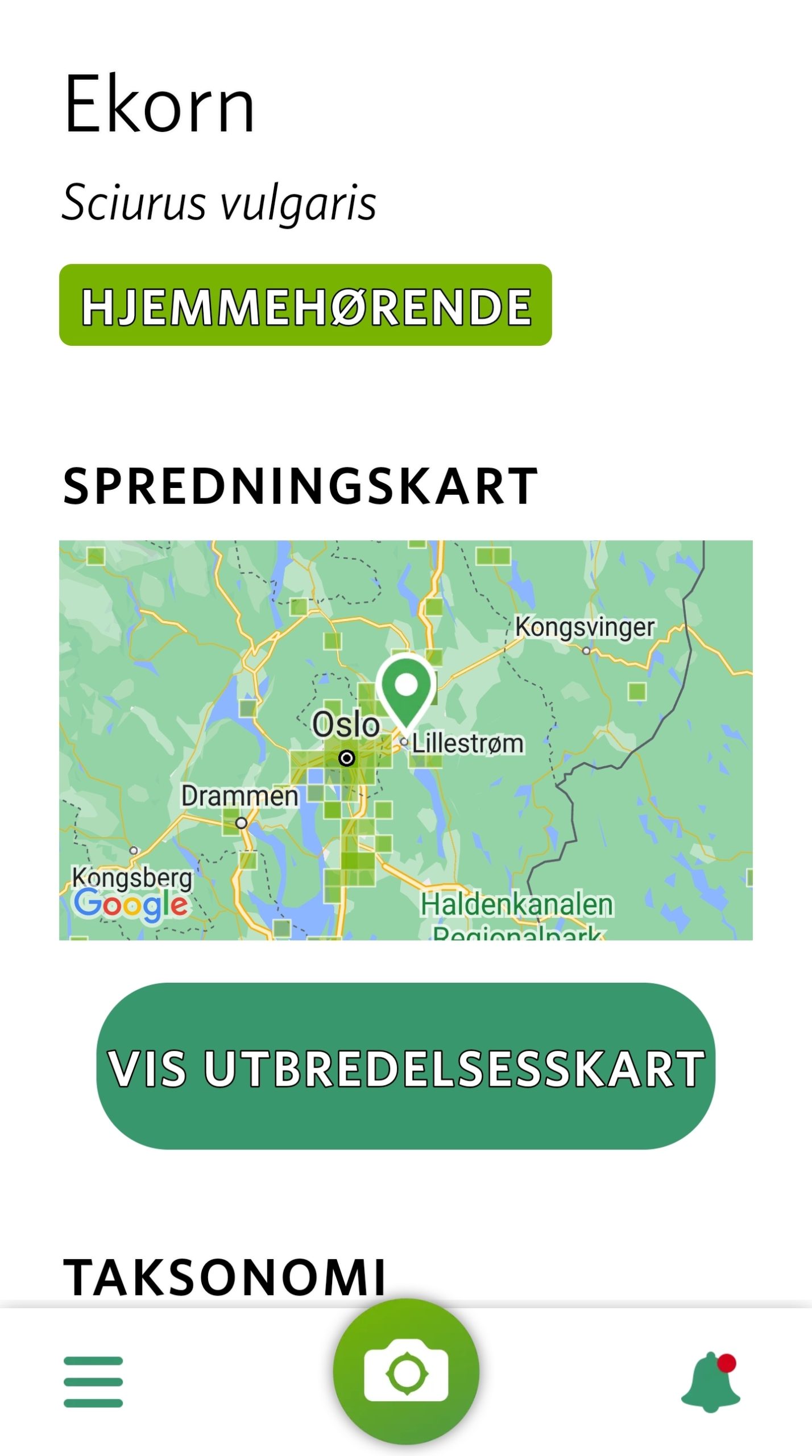 På et kart kan du se hvor dyrene er observert og få fakta om dem.