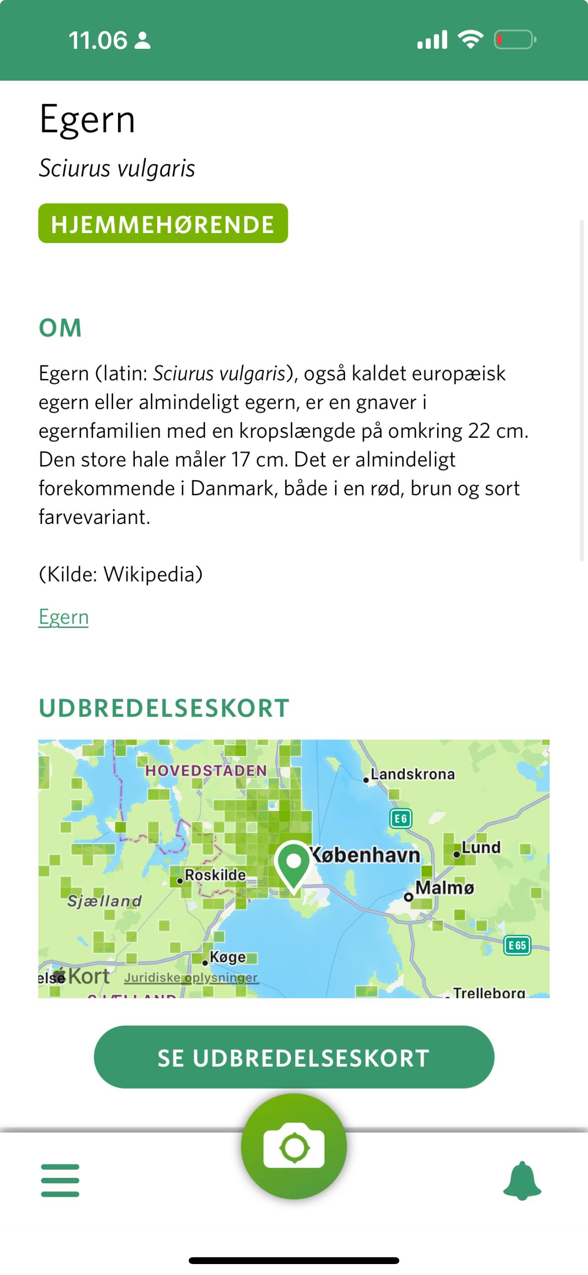 Så på et kort, hvor dyr er observeret og få fakta om dem.