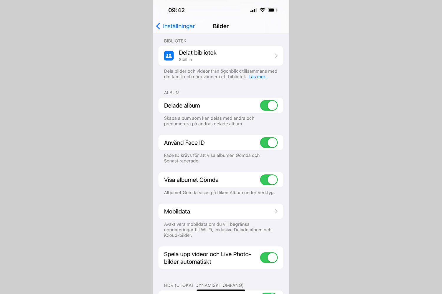 Inställningar på iPhone