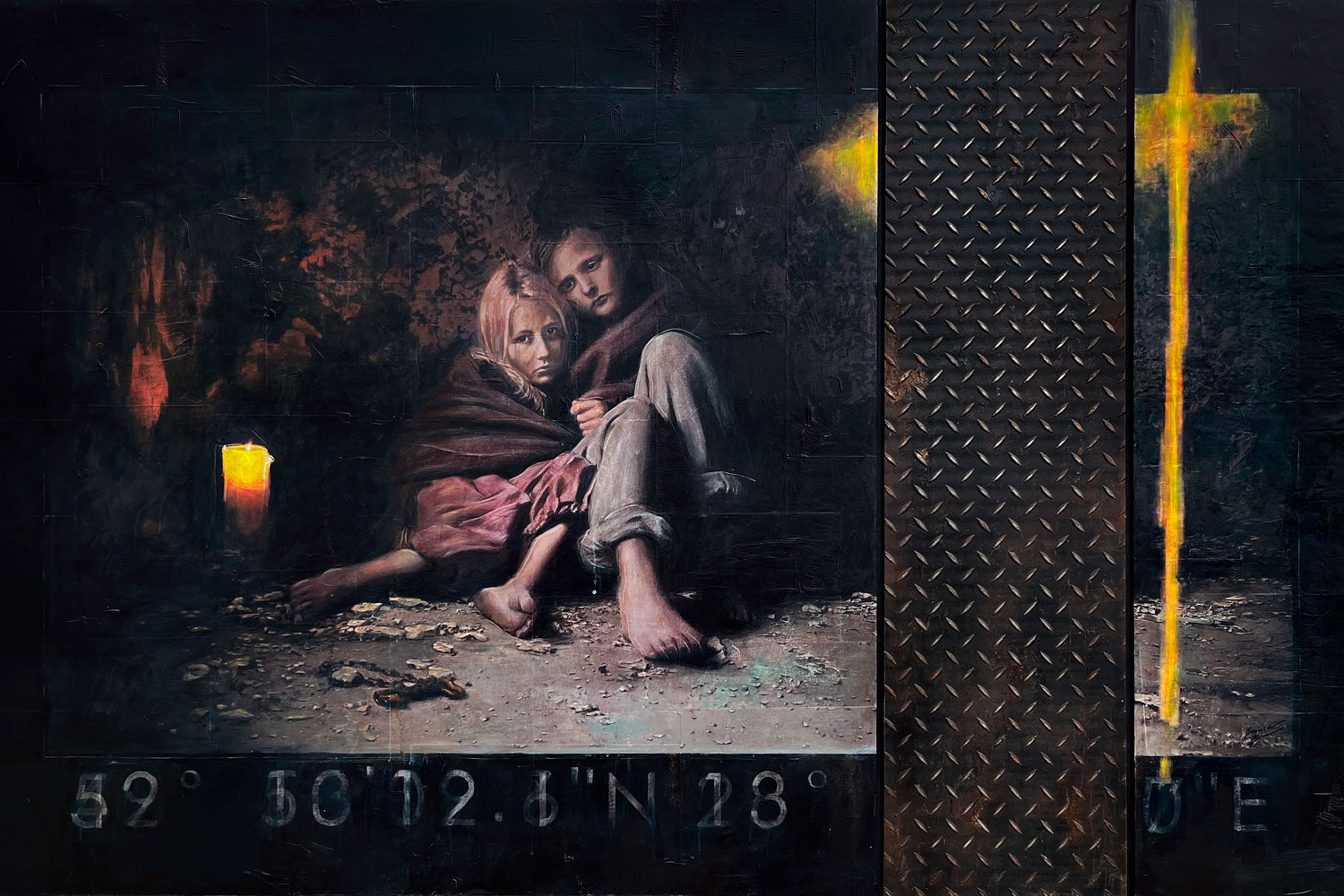 Maalien ja metallin käyttö luo valokuvaan rouhean ilmeen.