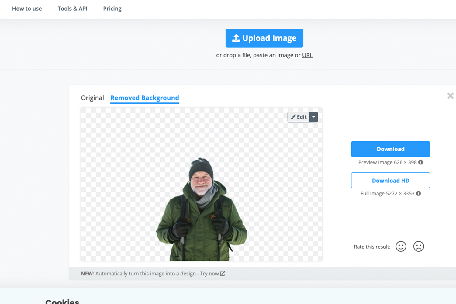 Remove.bg fjerner baggrunden.