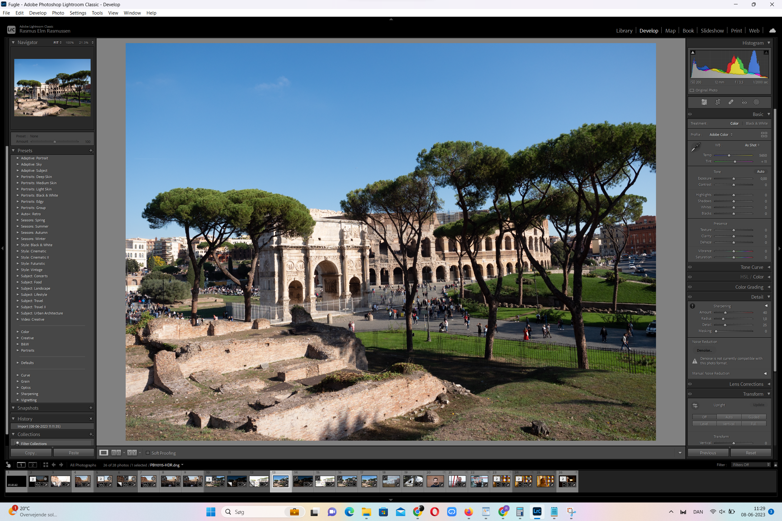 De tre billeder med forskellig eksponering danner et HDR-billede med højere kontrast og detaljerigdom.