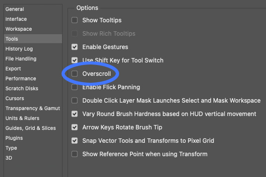 Photoshopin Overscroll-toiminto