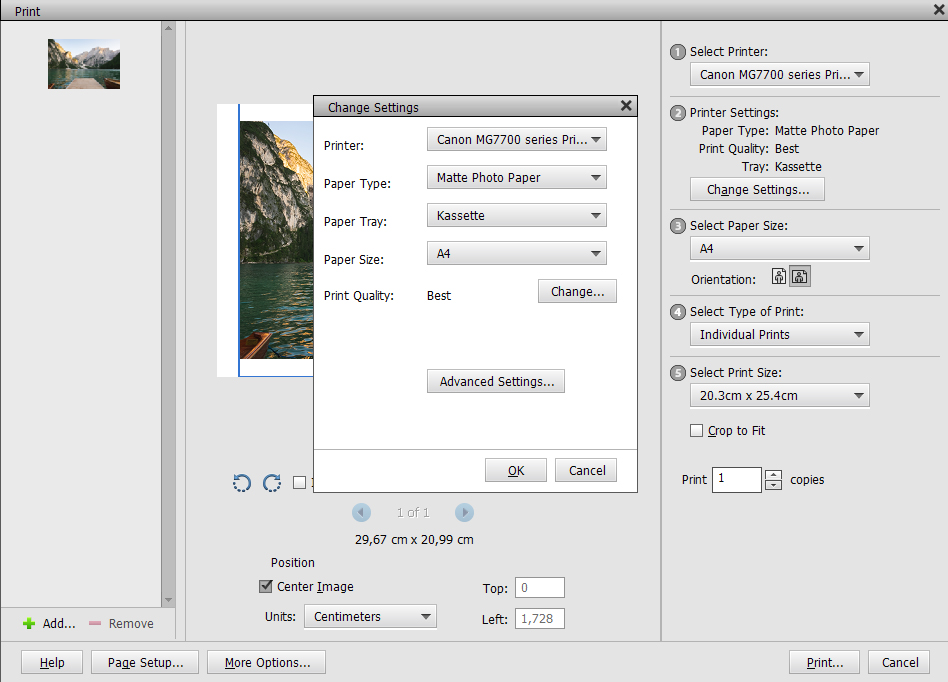 Printerdriver i Photoshop Elements