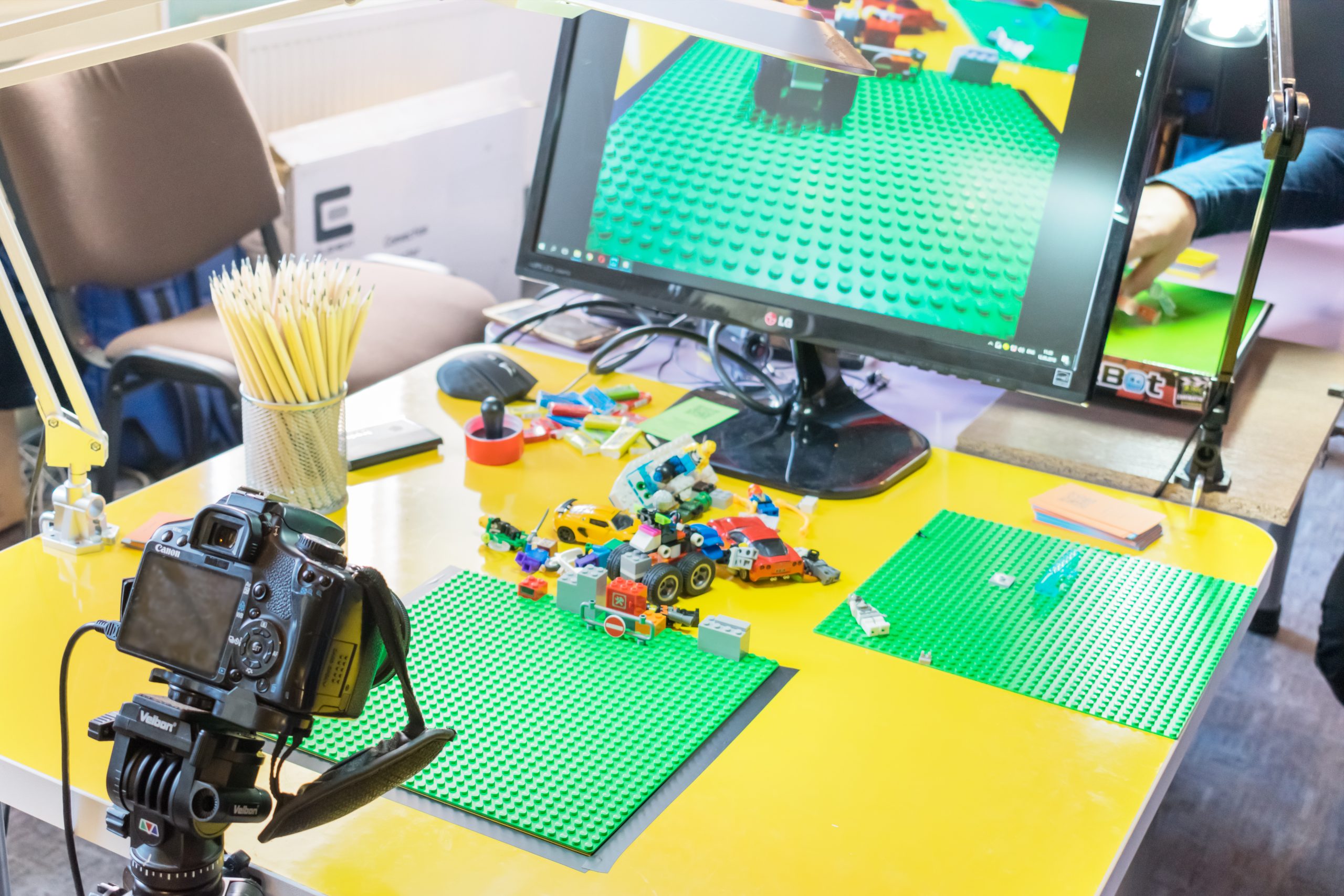 Uppställning med kamera redo för stop-motion.