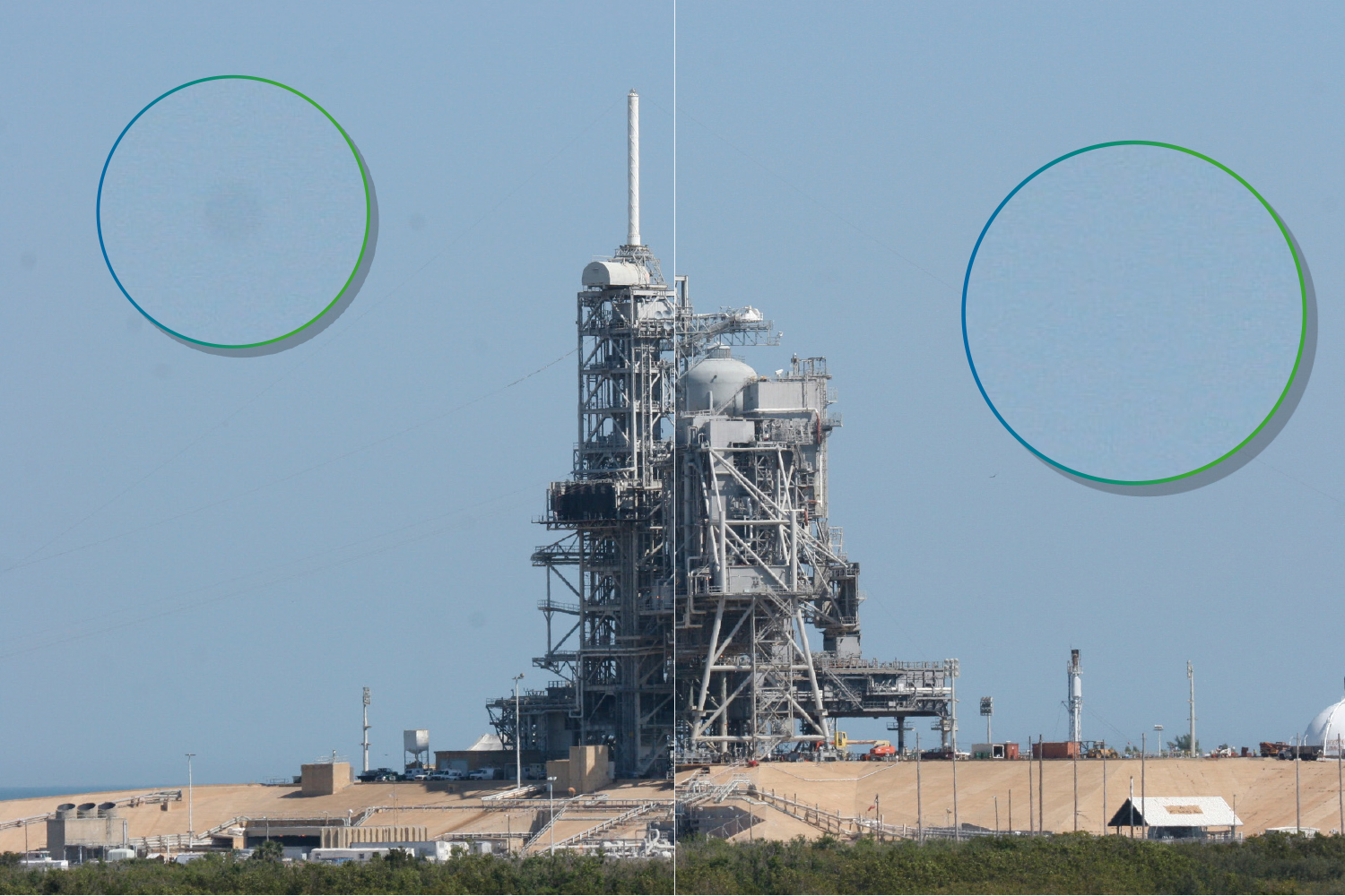 Billede med og uden pletter.