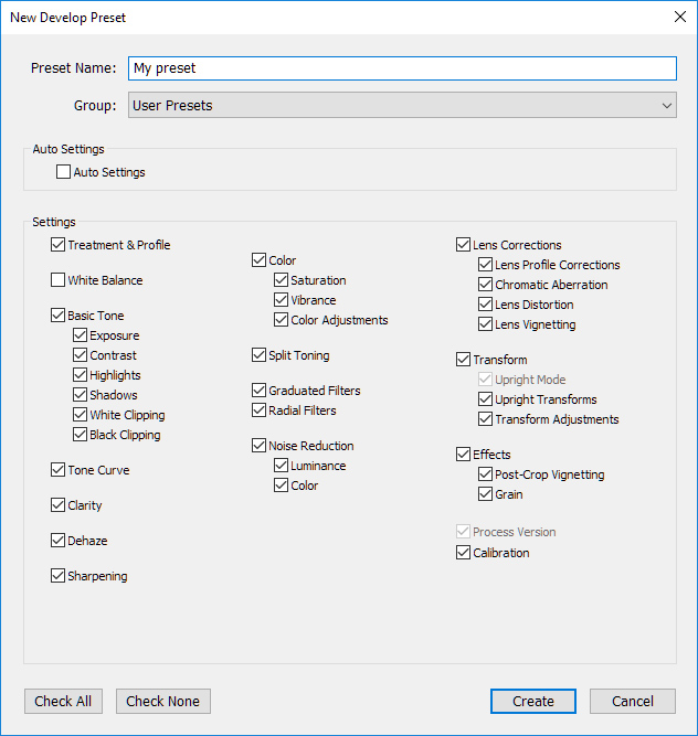 Lightroomin esiasetukset