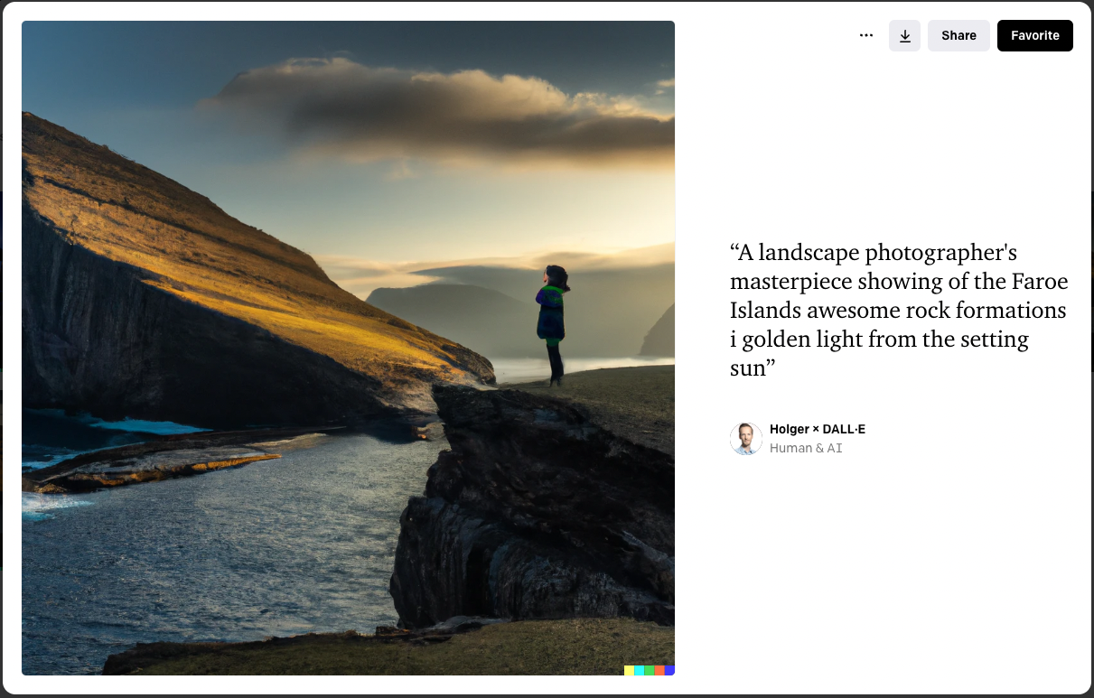 bild framställd med artificiell intelligens DALL·E 2 visar kvinna på klippa på Färöarna