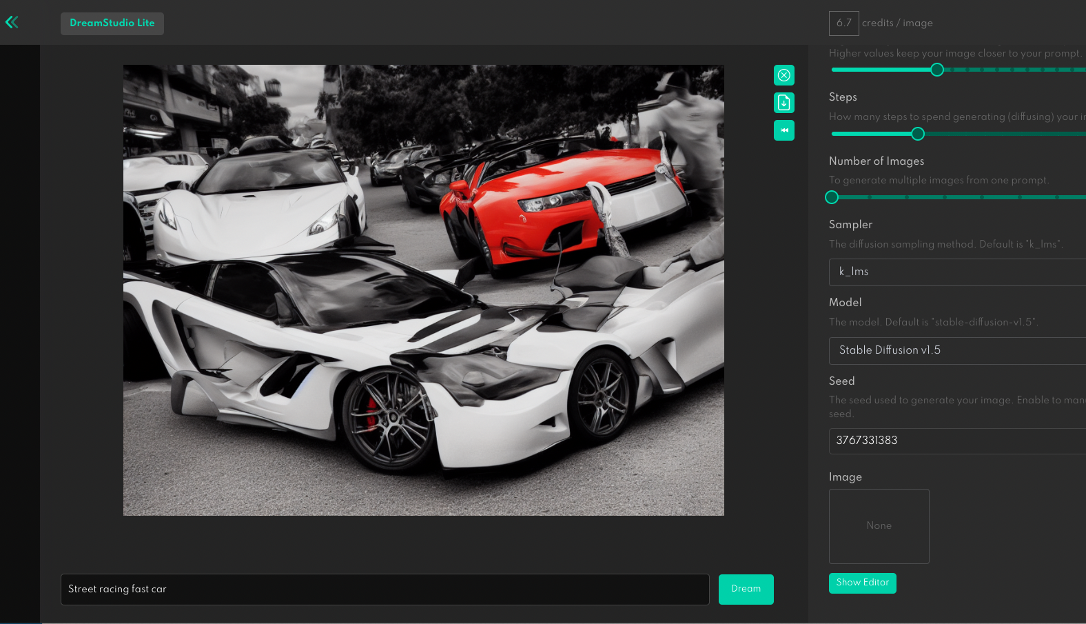 Kunstig intelligens skaber billede af racebiler som er blandet sammen så det ser urealistisk og usammenhængende ud