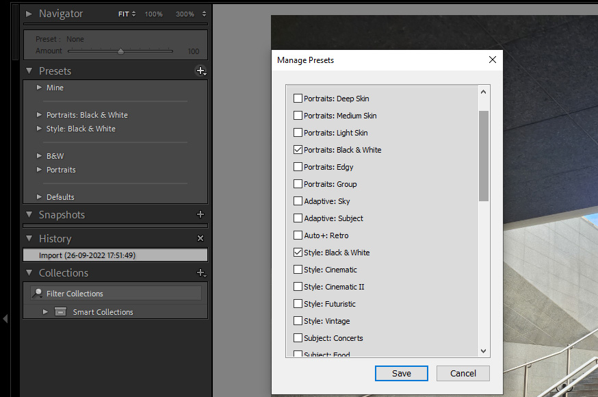 Lightroom esiasetusten hallinta