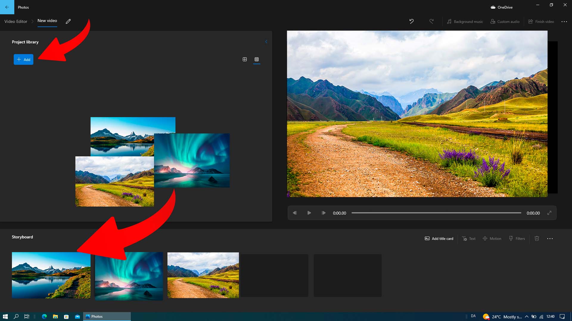 Sådan redigerer du i Video Editor.