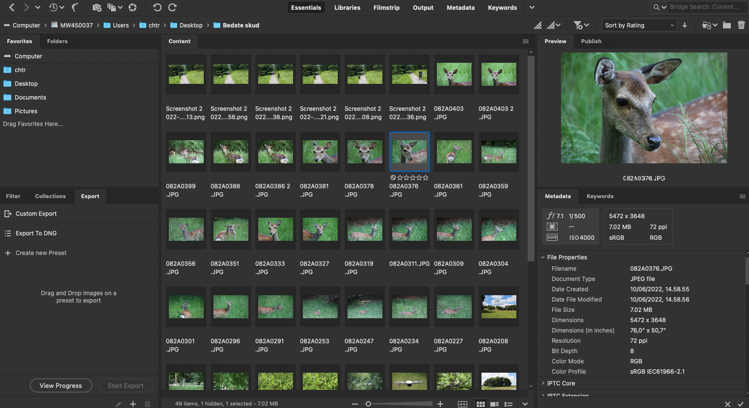 Adobe Bridge -käyttöliittymä.