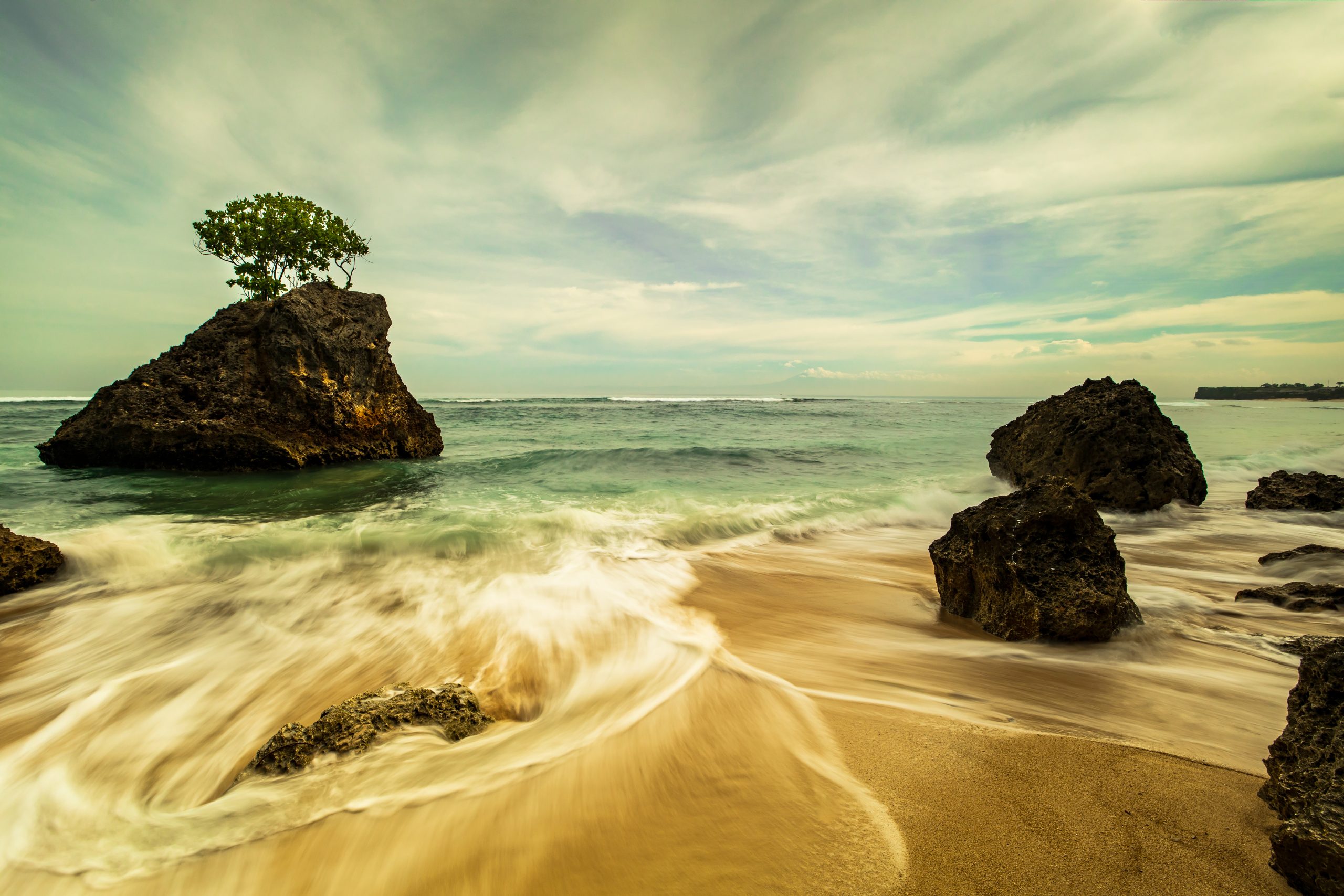 Strand fotograferet med ND-filter og lang lukkertid.