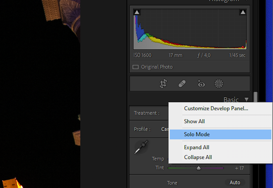 Funktionen Solo Mode i Lightroom