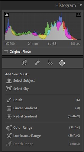 Väljer den nya maskpanelen i Lightroom