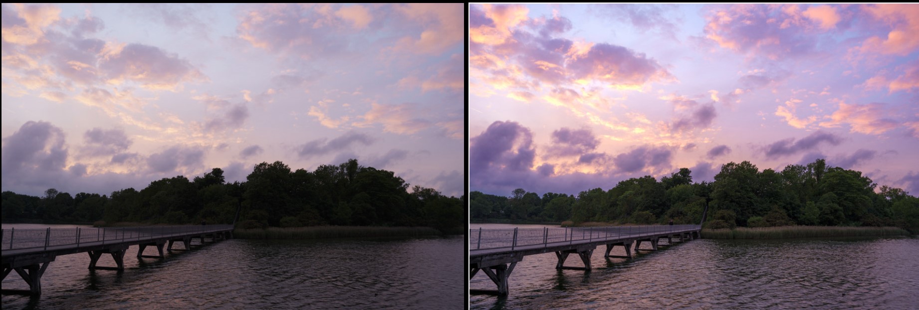 Före- och efterbild som visar Välj himmel-maskens funktion