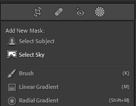 Velger Select Sky i Lightroom