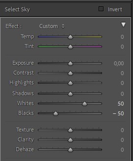 Redigerer Select Sky-masken i Lightroom