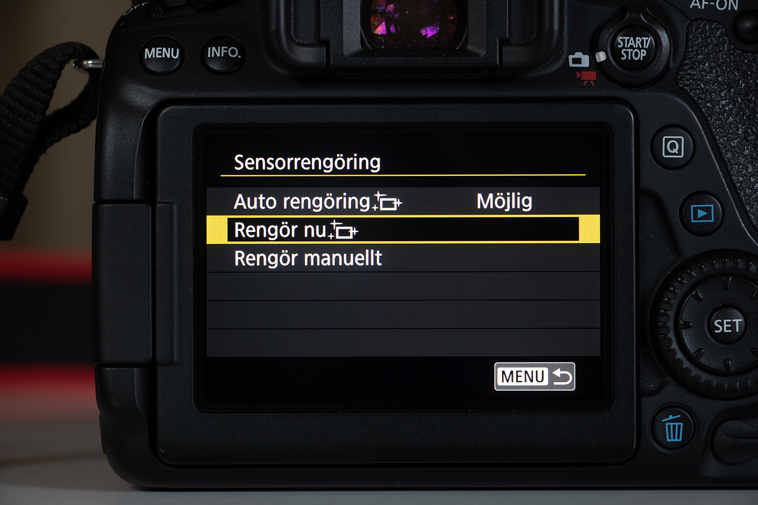 Kamerameny, rengöring av bildsensor canon