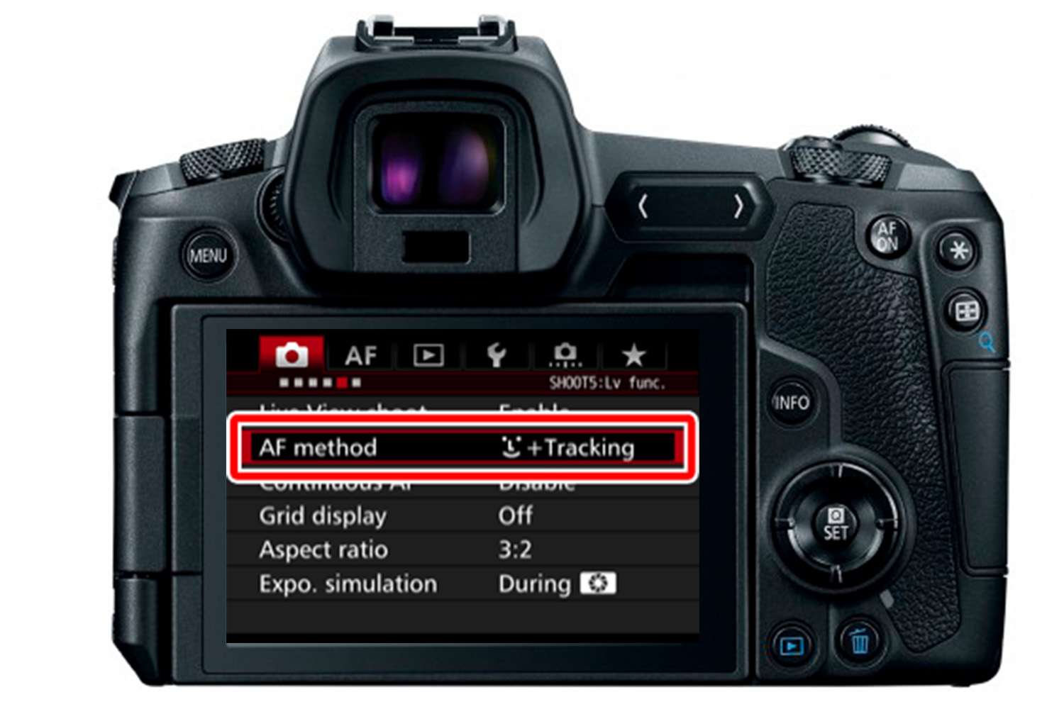 Autofokus-meny på kamera.