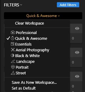 Workspace i Luminar 4