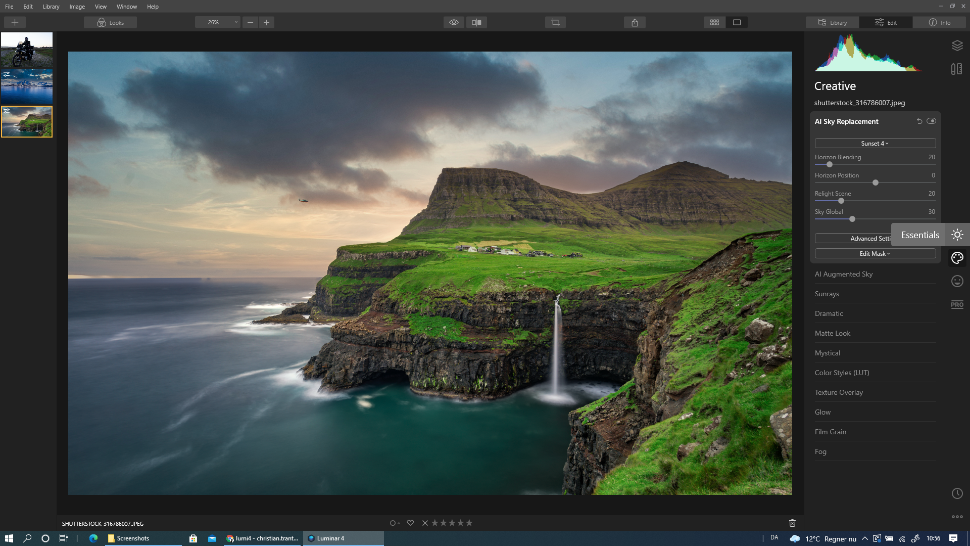 Luminar 4:n työtila