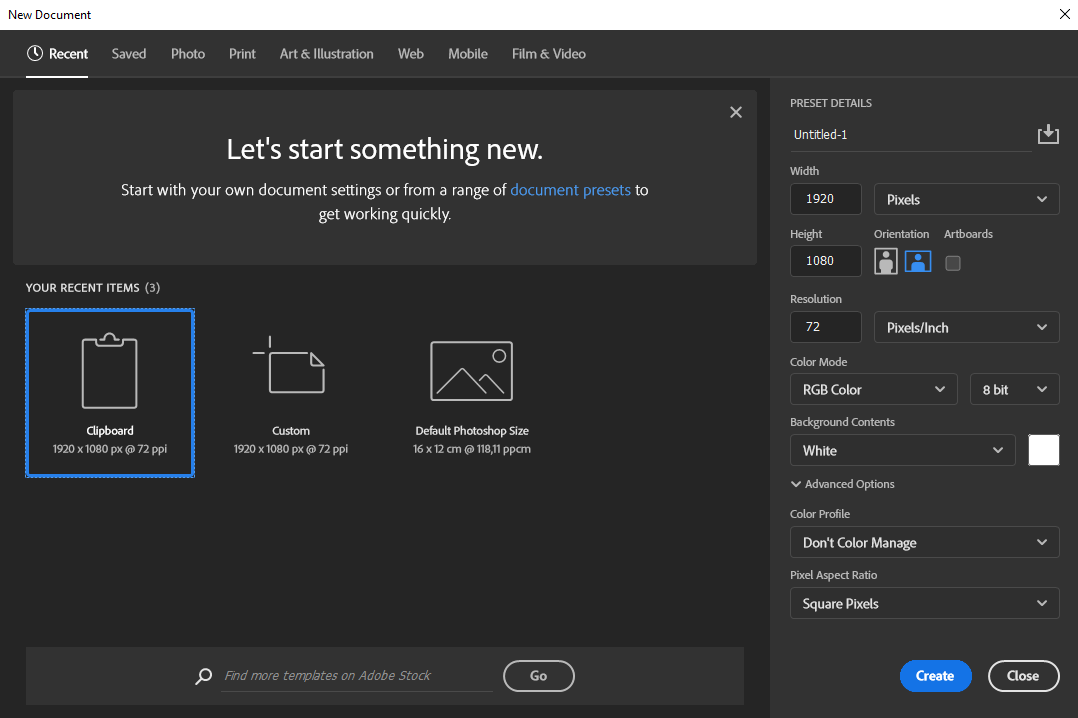 Nytt dokument i Photoshop