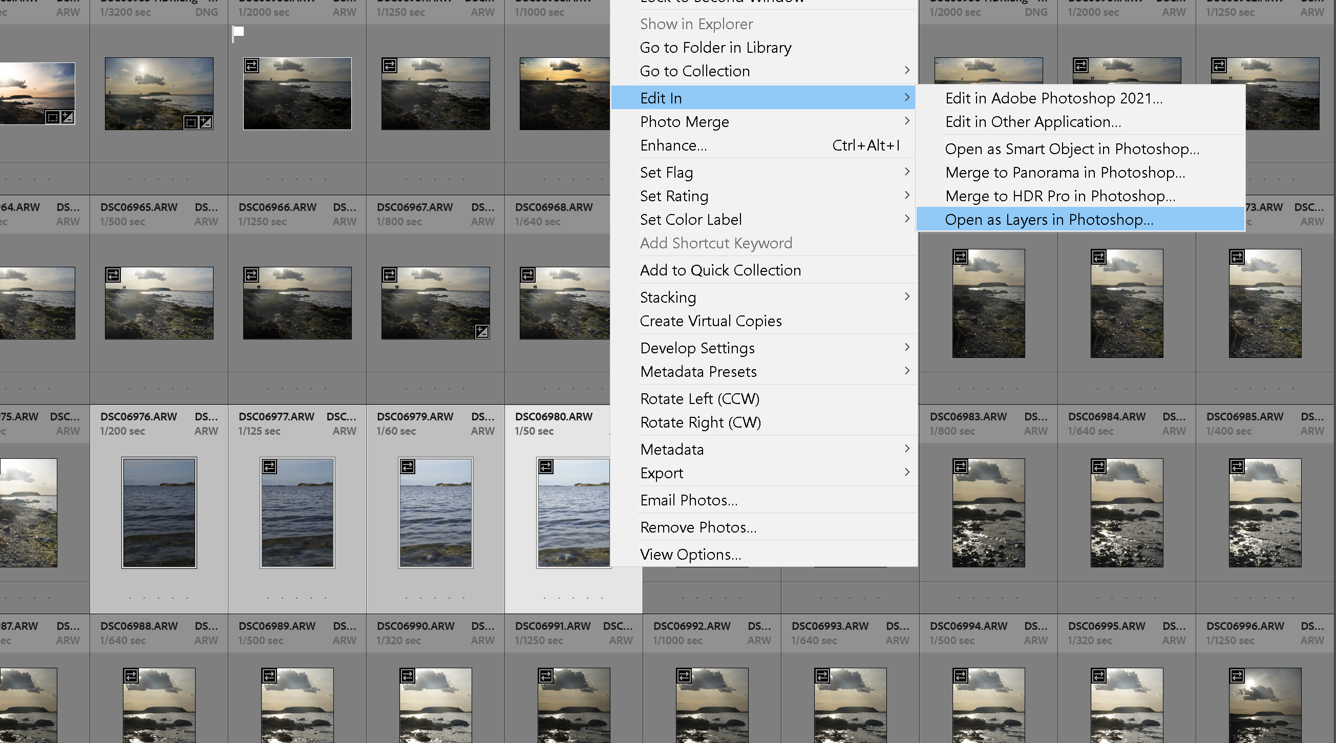 Velger flere bilder Lightroom