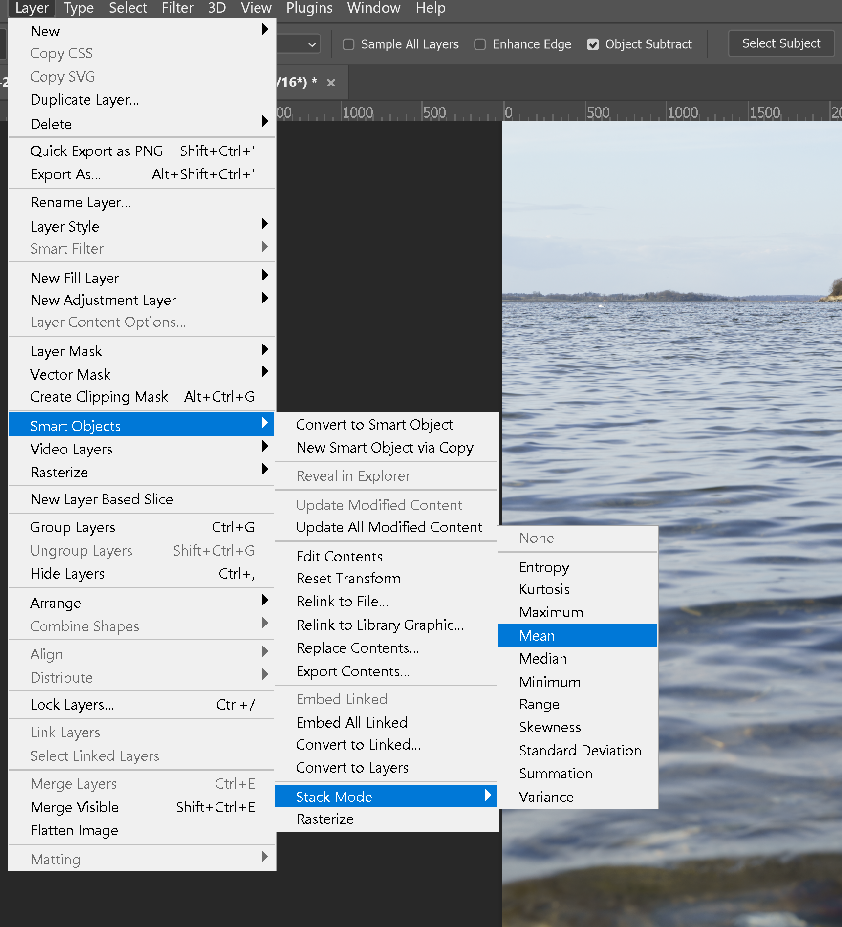 Velger stablemodus i Photoshop