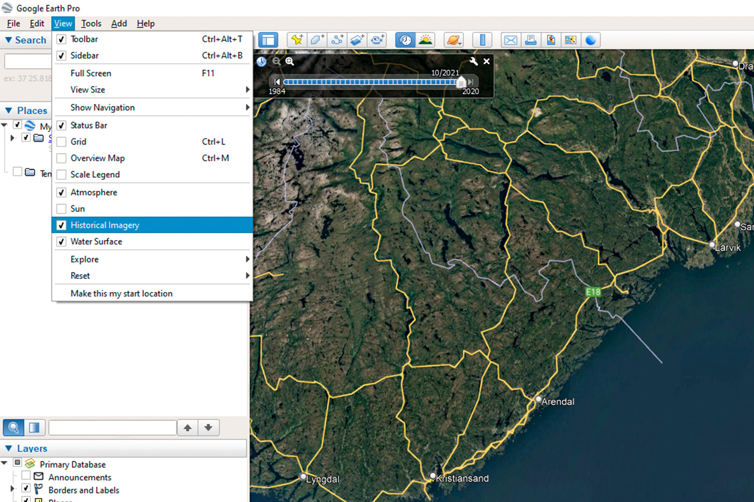 Skjermbilde fra Google Earth Pro.