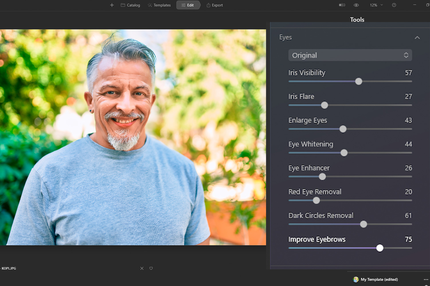 Redigering av øyne i Luminar AI.