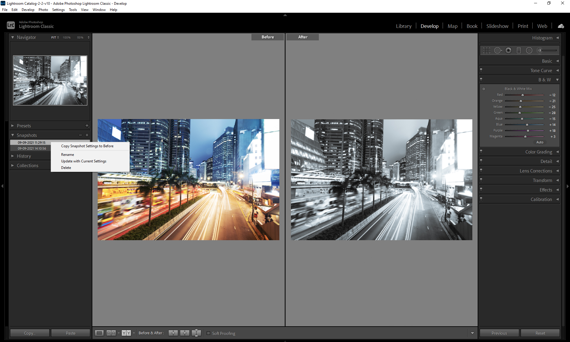 Snapshots-toiminto Lightroom Classicissa