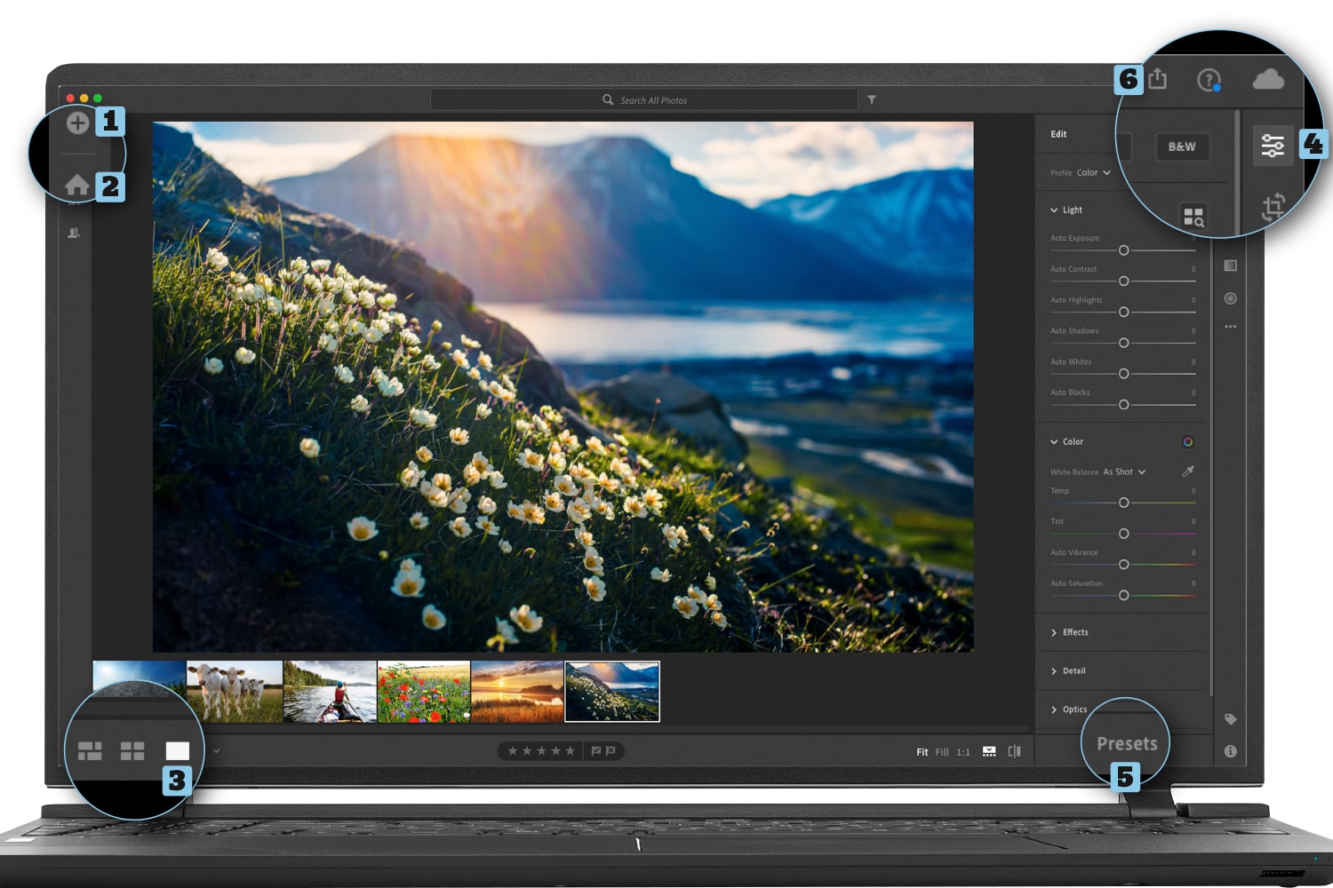 Lightroom på bärbar dator.