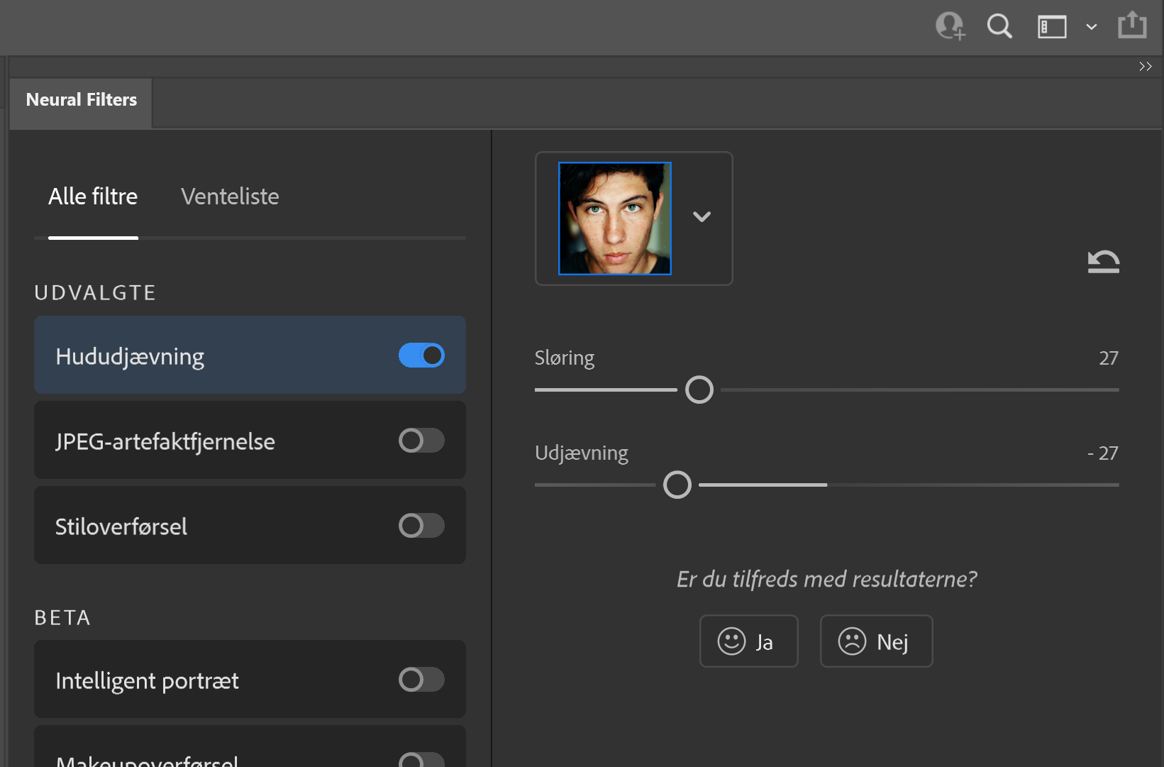 Skyveknapper til hudutjevning i Photoshop