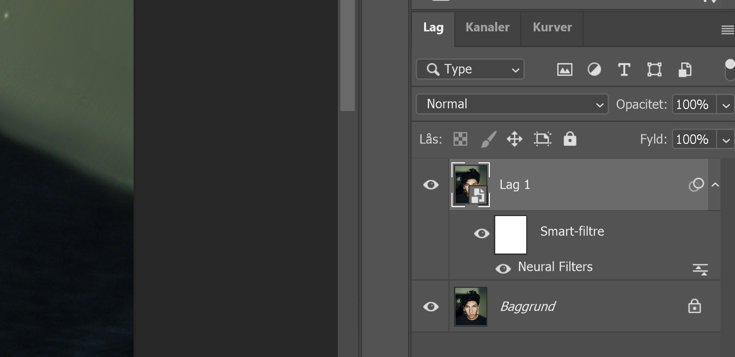 klikker på lag med Smart-filter i Photoshop