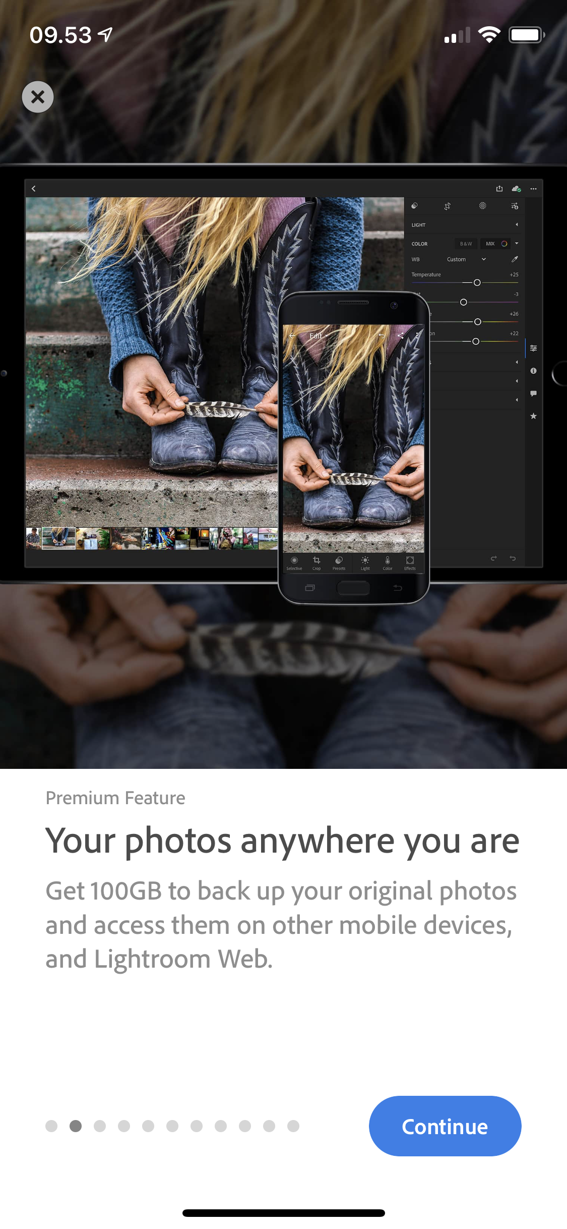 Ruutukaappaus Lightroom-sovelluksesta