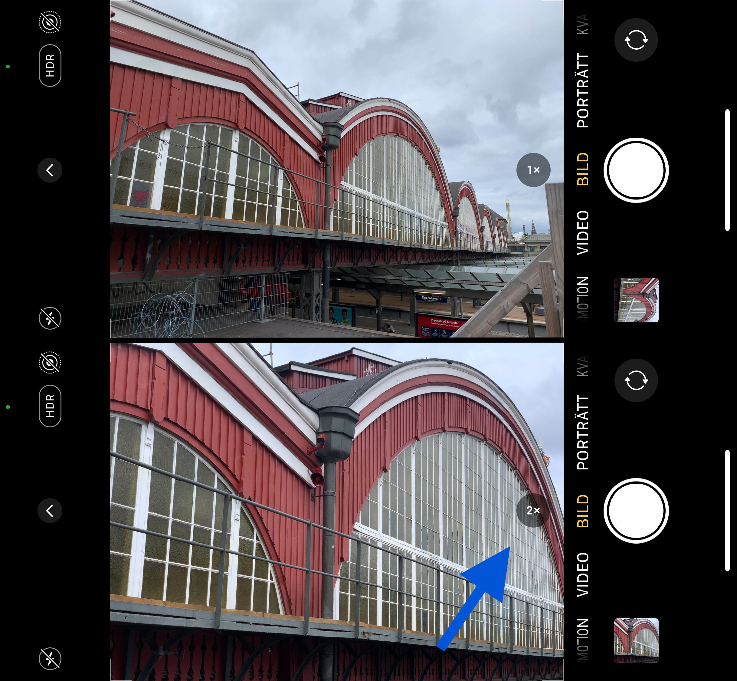 Bild med iPhone vid 1x och 2x